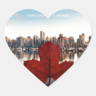 Vancouver Canada Red Maple Leaf Skyline Heart Sticker