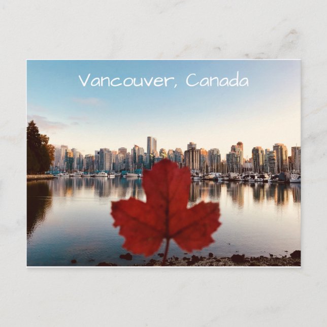 Vancouver Canada Red Maple Leaf Skyline Postcard (Front)