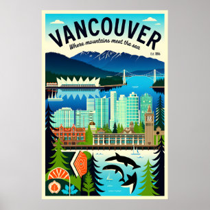 Vancouver Canada Retro Travel Poster Art