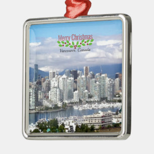 Vancouver Canada Skyline, Merry Christmas, Metal Ornament