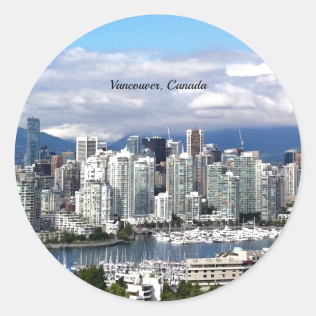 Vancouver Canada Skyline photograph Classic Round Sticker (Front)