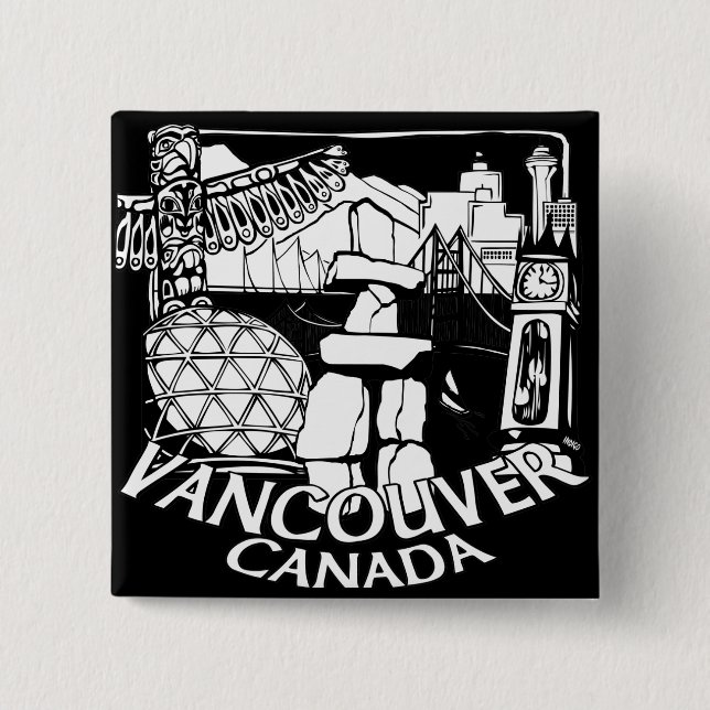 Vancouver Canada Souvenir Buttons Gastown Art Gift (Front)