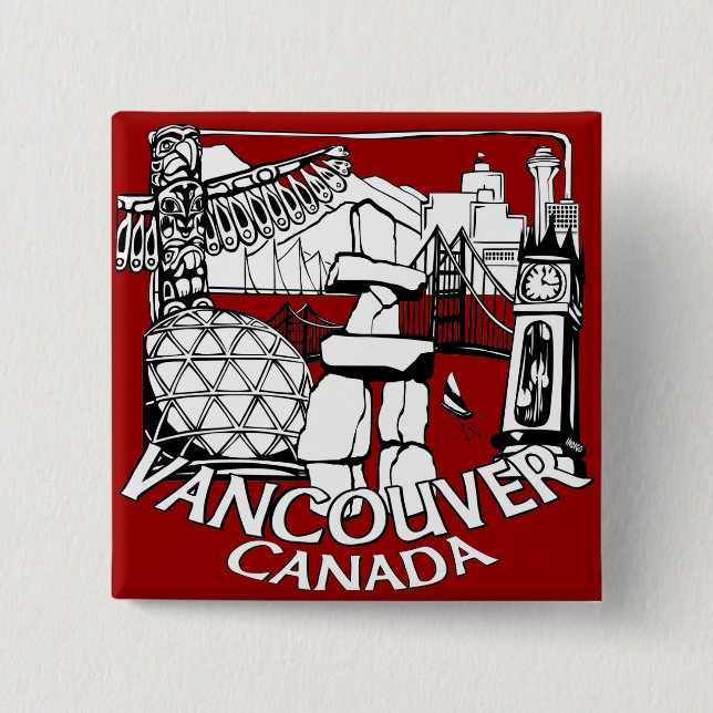 Vancouver Canada Souvenir Buttons Gastown Art Gift (Front)
