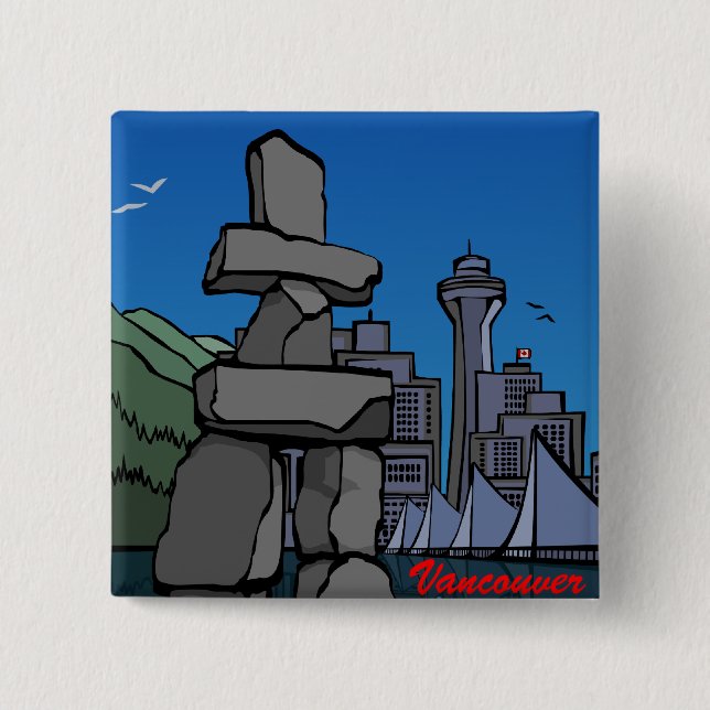 Vancouver Canada Souvenir Buttons Landmark Art (Front)
