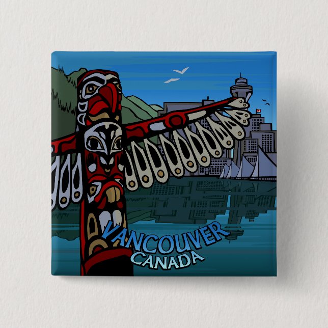Vancouver Canada Souvenir Buttons Totem Pole Art (Front)