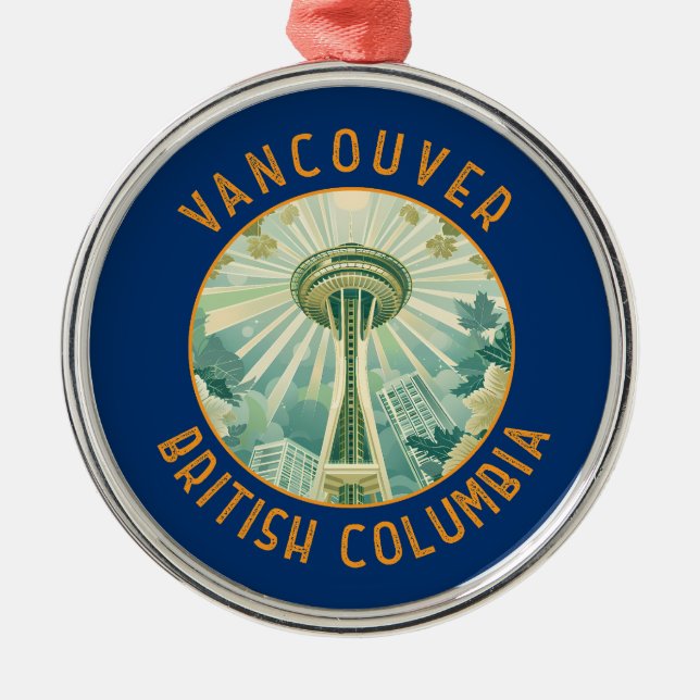 Vancouver Canada Space Needle Retro Distressed Metal Ornament (Front)
