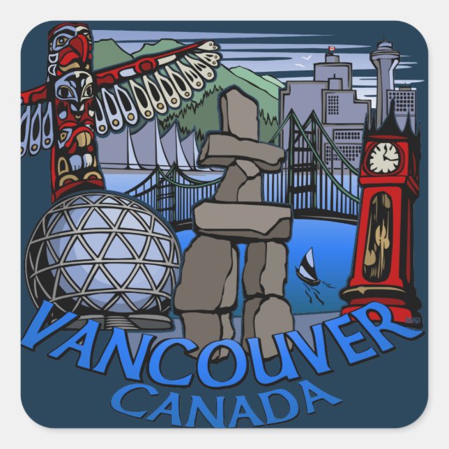 Vancouver Canada Stickers Landmark Souvenir Art (Front)