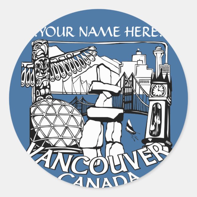 Vancouver Canada Stickers Totem Pole Landmark Art (Front)