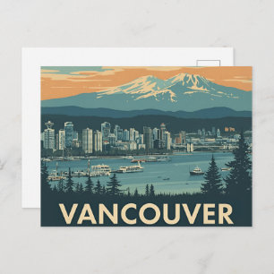 Vancouver Canada Travel Art Vintage Postcard