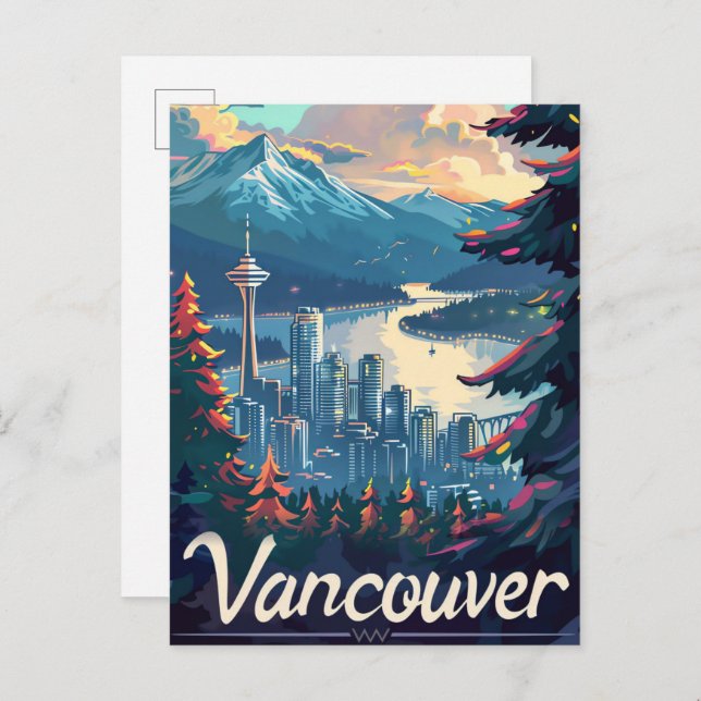 Vancouver Canada Vintage Retro Travel Illustration Postcard (Front/Back)