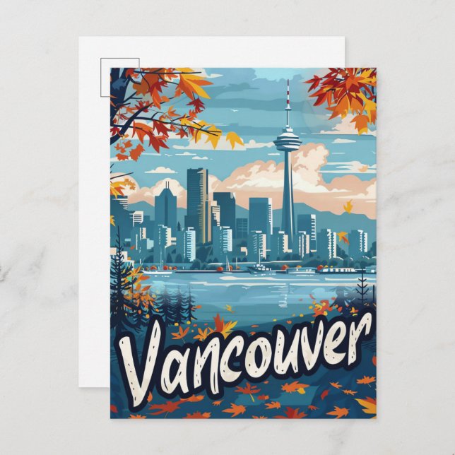 Vancouver Canada Vintage Retro Travel Illustration Postcard (Front/Back)