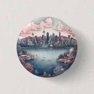 Vancouver City Canada Travel Painting 3 Cm Round Badge
