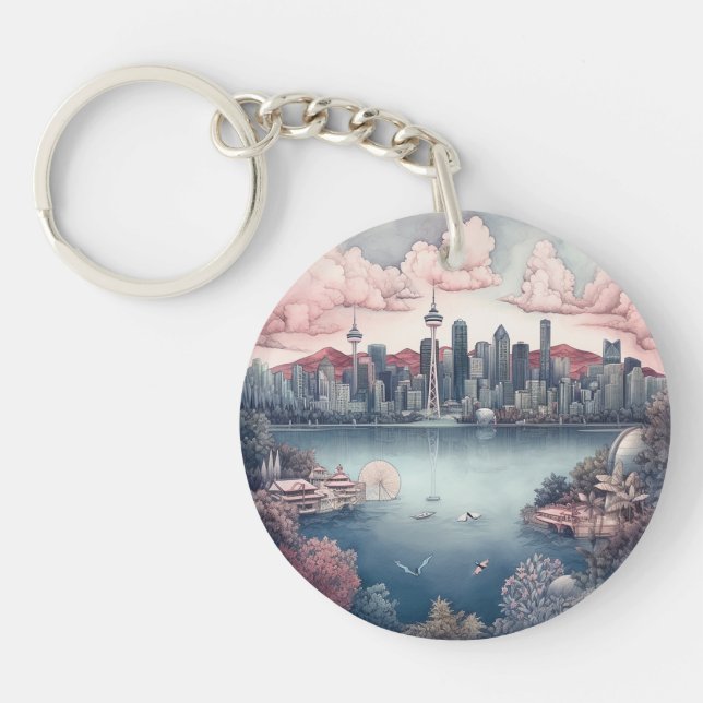 Vancouver City Canada Travel Painting  Key Ring (Front)
