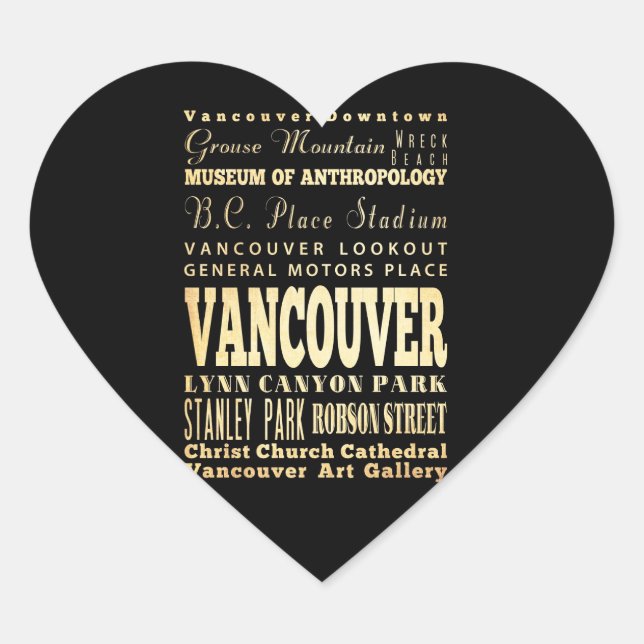 Vancouver City of Canada Typography Art Heart Sticker (Front)