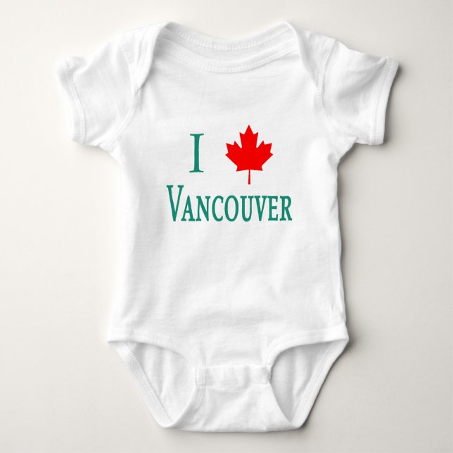 Vancouver I LOVE VANCOUVER with Maple Leaf Baby Bodysuit (Front)