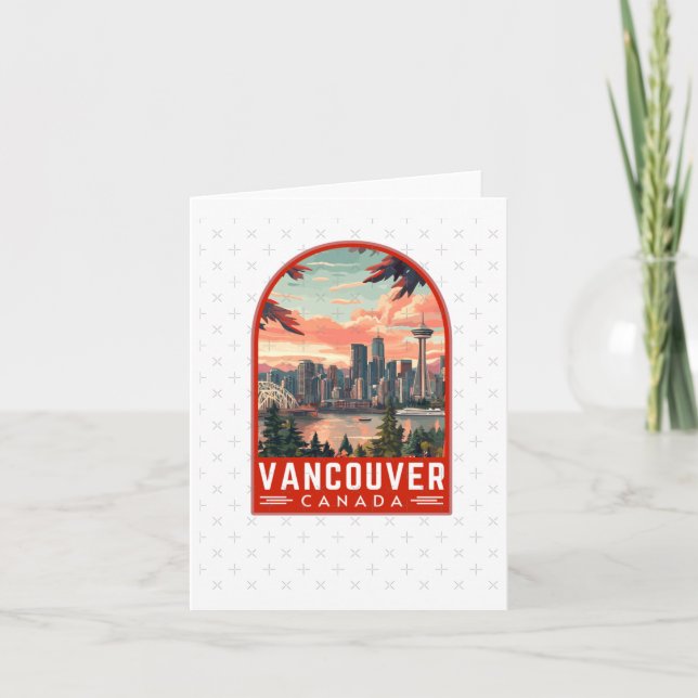 Vancouver In Canada Retro Vector Travel Art Emblem Card (Front)