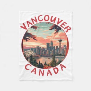 Vancouver In Canada Retro Vector Travel Art Landsc Fleece Blanket