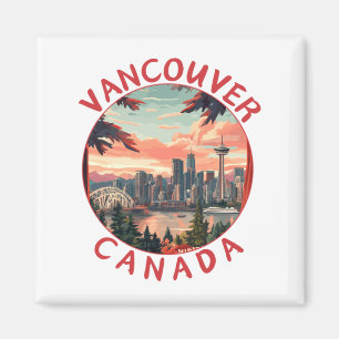 Vancouver In Canada Retro Vector Travel Art Landsc Magnet