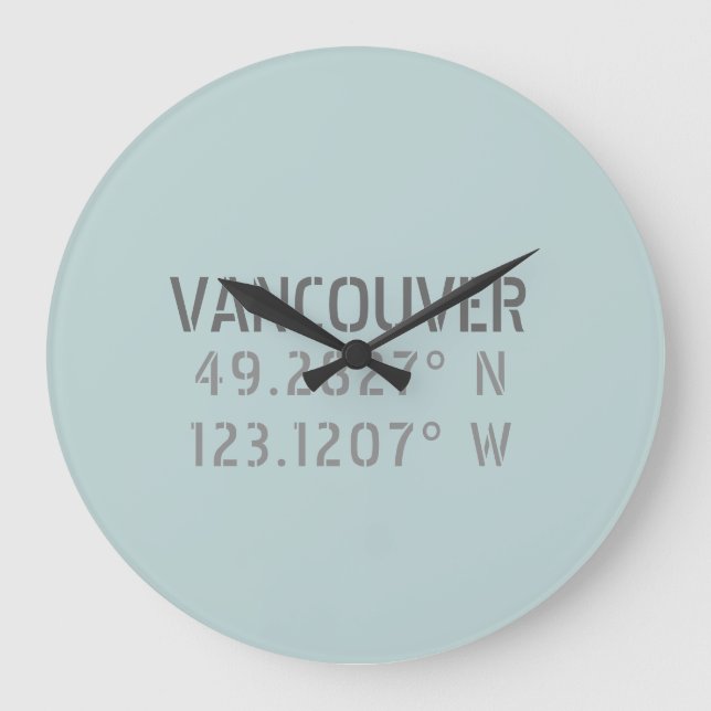 Vancouver Latitude Longitude Wall Clock (Front)