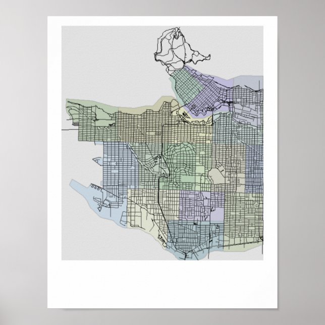 Vancouver Map with Vibrant Funky Colours Poster (Front)