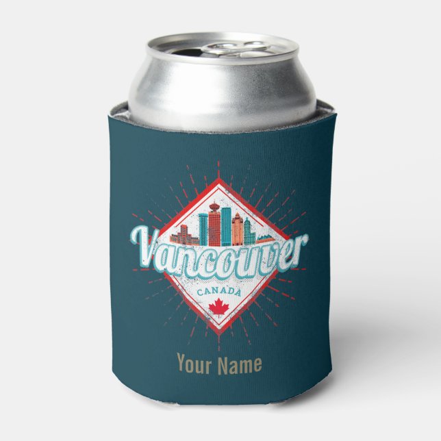 Vancouver Skyline British Columbia Retro Canada Can Cooler (Can Front)