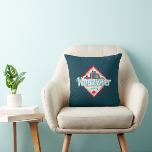 Vancouver Skyline British Columbia Retro Canada Cushion