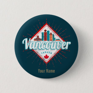 Vancouver Skyline British Columbia Retro Canada Lu 6 Cm Round Badge