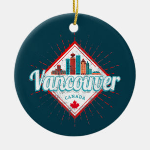 Vancouver Skyline British Columbia Retro Canada Lu Ceramic Ornament