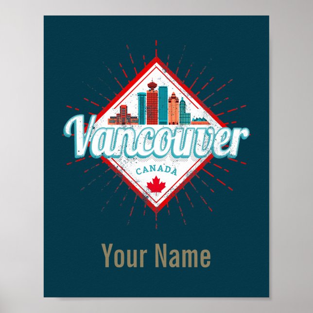 Vancouver Skyline British Columbia Retro Canada Lu Poster (Front)