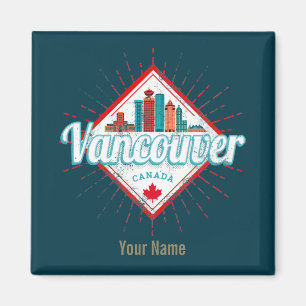 Vancouver Skyline British Columbia Retro Canada Magnet