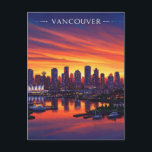 Vancouver Skyline Canada Sunset Travel Postcard<br><div class="desc">Vancouver, a coastal gem nestled in the southwestern corner of British Columbia, Canada, is a city that seamlessly blends natural beauty with urban vibrancy. Renowned for its stunning natural landscapes, diverse cultural tapestry, and progressive spirit, Vancouver has become a global destination for travelers and residents alike. Natural Wonders Vancouver is...</div>
