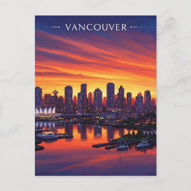 Vancouver Skyline Canada Sunset Travel Postcard (Front)