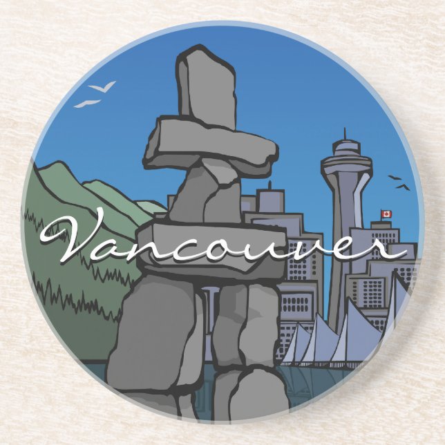 Vancouver Souvenir Coaster Inukshuk Cityscape Gif (Front)