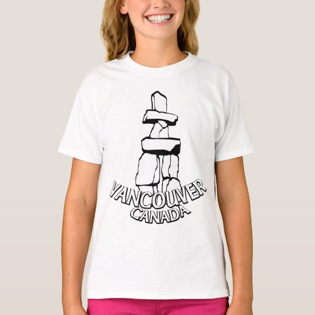 Vancouver Souvenir Girl's T-shirt Landmark Art Tee (Front)