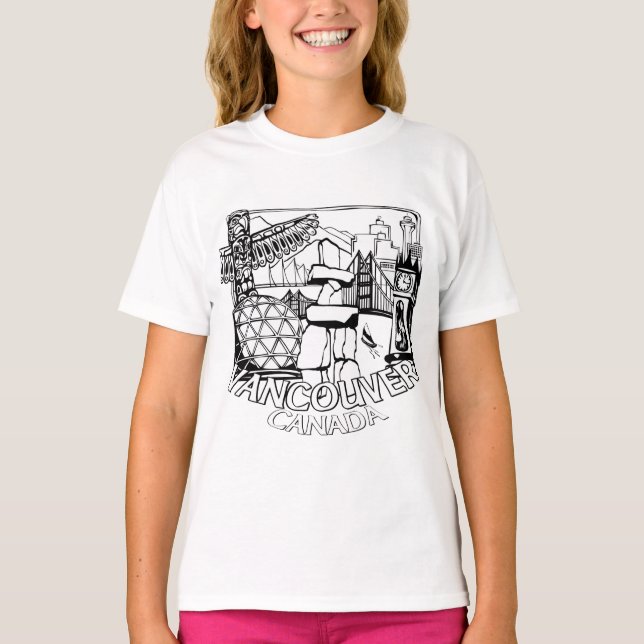 Vancouver Souvenir Girl's T-shirt Landmark Art Tee (Front)