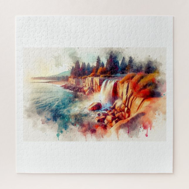 Vancouver Waterfall at Sunset,  Jigsaw Puzzle (Vertical)