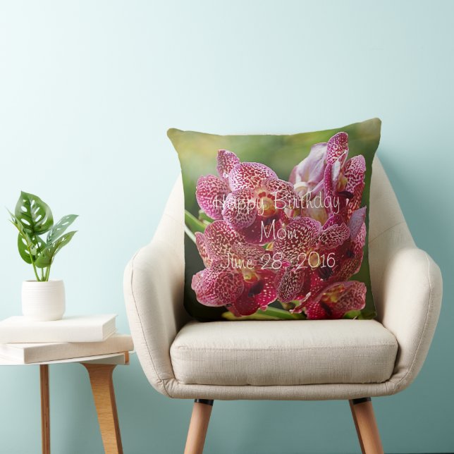 Vanda Orchid Cluster Birthday Throw Pillow (Chair)