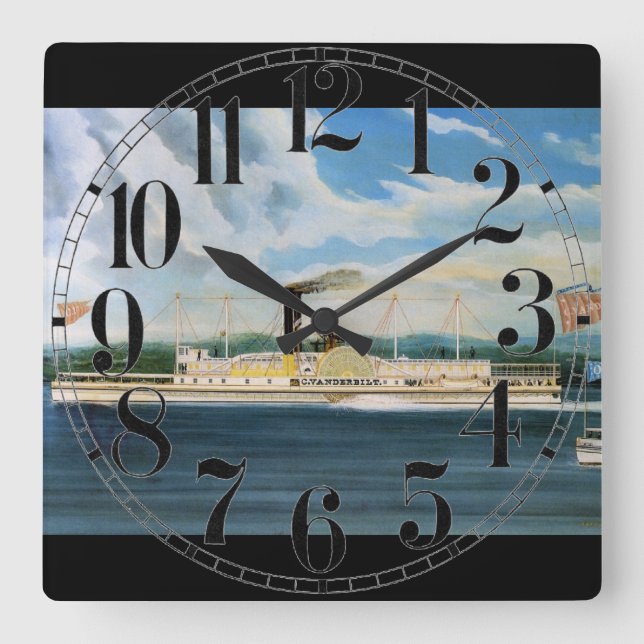 Vanderbilt steamboat 1847 square wall clock (Front)