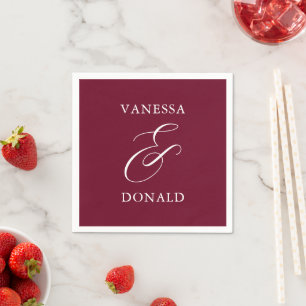 Vanessa Burgundy Modern Wedding Napkin
