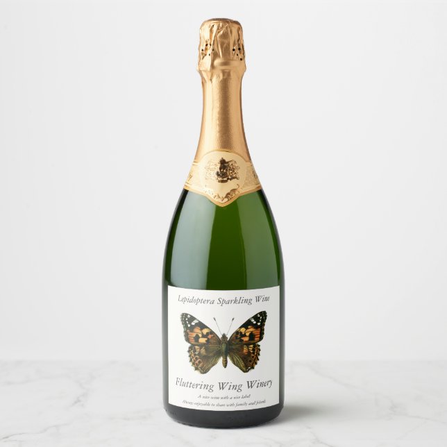 Vanessa cardui - The Painted Lady Butterfly Champa Sparkling Wine Label (Front)