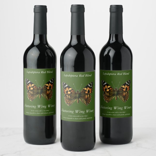 Vanessa cardui - The Painted Lady Butterfly Wine L Wine Label (Bottles)
