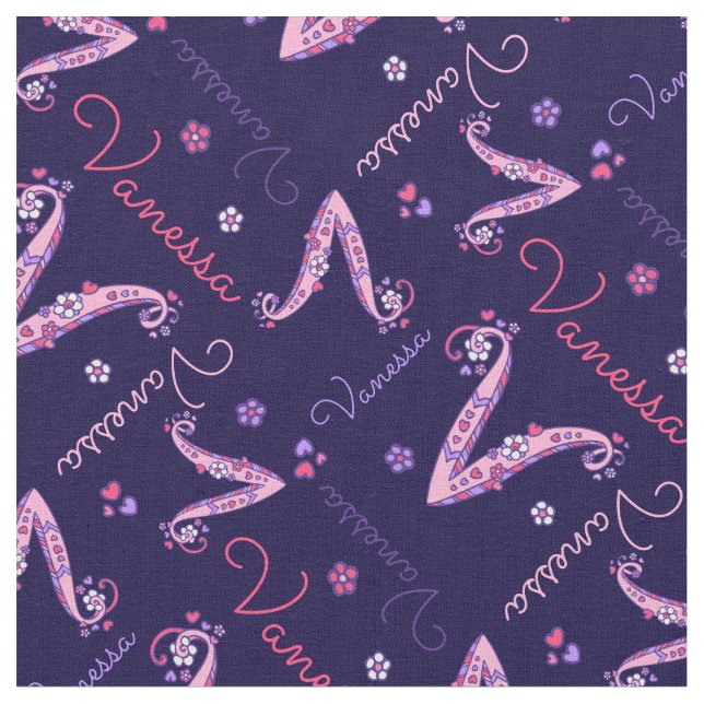 Vanessa letter V monogram heart flowers fabric (Close Up)