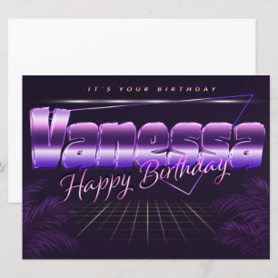 Vanessa Name Vorname lila retro Karte Geburtstag Card