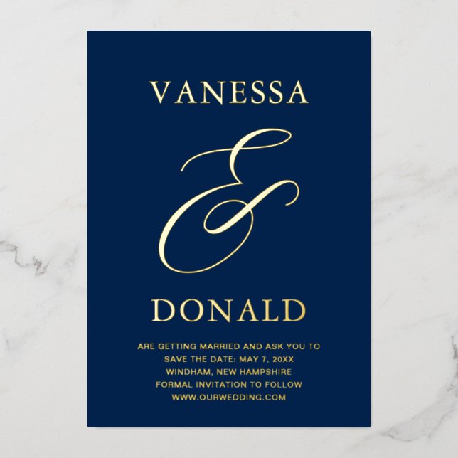 Vanessa Navy Blue Modern Wedding Save the Date (Front)