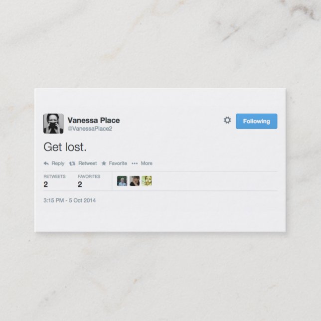Vanessa Place Business Cards "Get Lost" (Front)