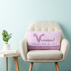 Vanessa V name meaning doodle art  Lumbar Cushion