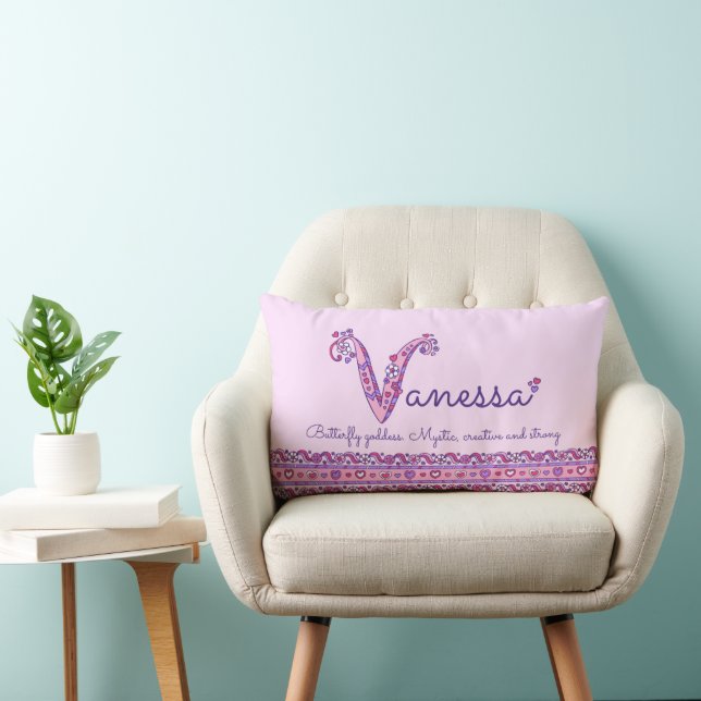 Vanessa V name meaning doodle art  Lumbar Cushion (Chair)
