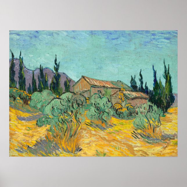 vanGogh Huts surrounded by olive trees & cypresses Poster (Front)