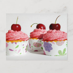 Vanilla and agave nectar cupcakes with cherries postcard