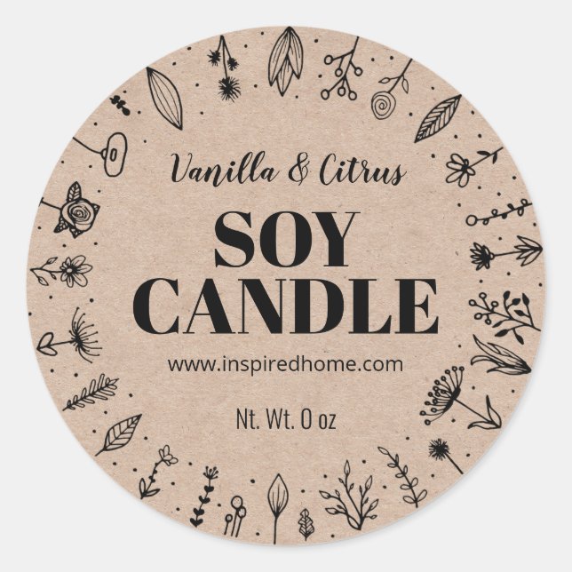 Vanilla And Citrus Scented Soy Candle Labels (Front)